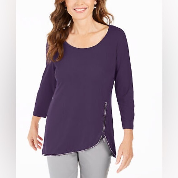 JM Collection | NWT Purple Long Sleeve Top with Side Detail - Picture 6 of 6